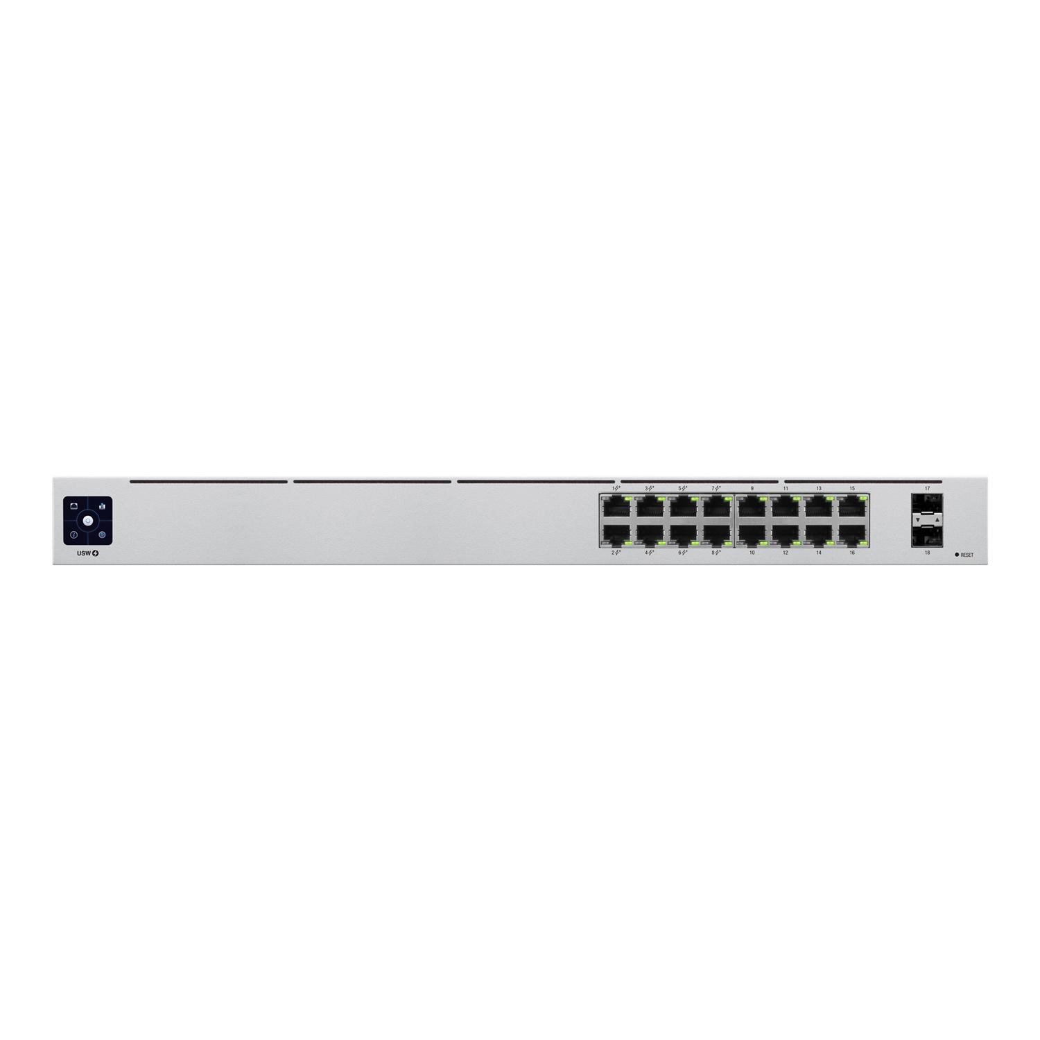 Ubiquiti Silver Usw-16-Poe Unifi Gen2 16-Port Layer 2 Managed Rackmount Gigabit Poe+ Switch W/ 2 X 1Gbe Sfp Ports 42W
