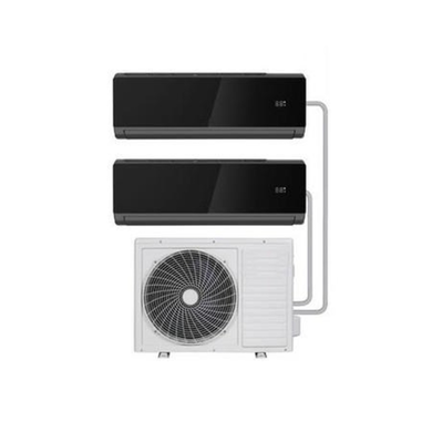 electriQ Iqool Multi-Split 2 x 12000 BTU Smart Wall Mounted Heat Pump Air Conditioner Bundle - Two Indoor Units Single Outdoor Unit and Pipe Kits Included - Black