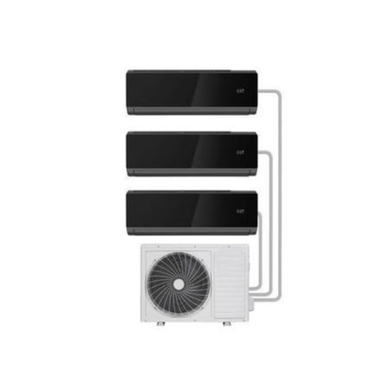 electriQ Iqool Multi-Split 3 x 9000 BTU Smart Wall Mounted Heat Pump Air Conditioner Bundle - Three Indoor Units Single Outdoor Unit and Pipe Kits Included - Black