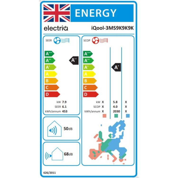 electriQ iQool Multi-Split 3 x 9000 BTU Smart Wall Mounted Air Conditioner with Heat Pump - Pipe Kits Included
